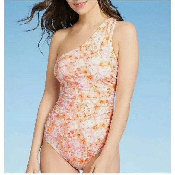 KONA SOL Women's Swim Suit‎ Adjustable Strap Orange Pink Flowers SZ 24W Modest - Picture 2 of 14